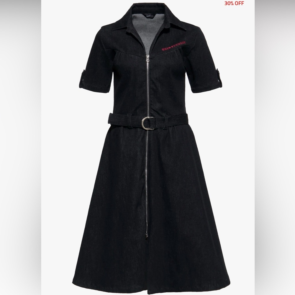 Retro 50s Rockabilly Black Denim Swing Dress - Greaser Style - Picture 2 of 8